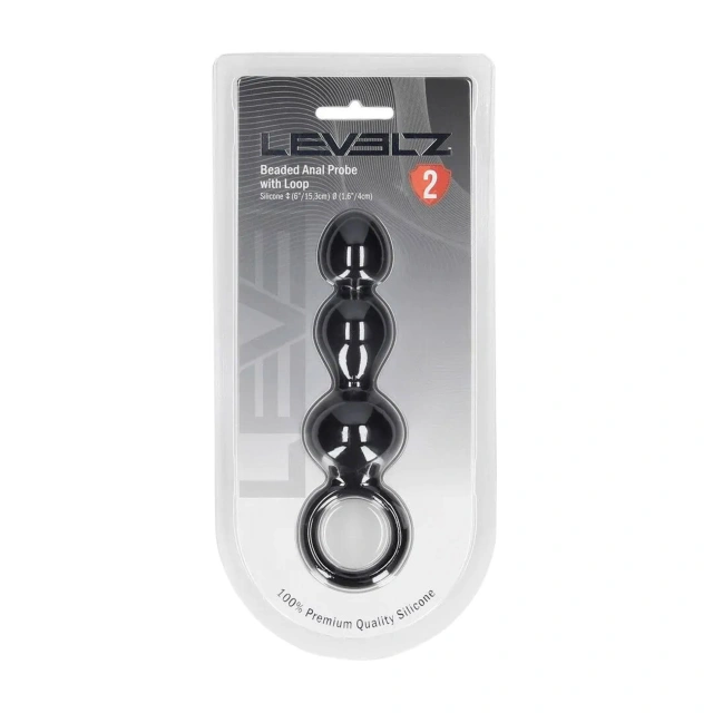 Beaded Silicone Anal Probe with Loop - Black