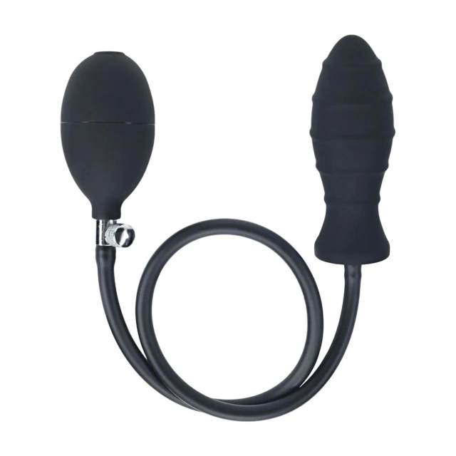 Ribbed Inflatable Silicone Anal Plug - Black