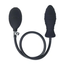 Ribbed Inflatable Silicone Anal Plug - Black