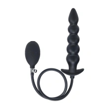Beaded Inflatable Silicone Anal Plug - Black