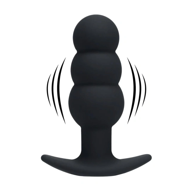Tri Bulb Vibrating Silicone Anal Plug - Black