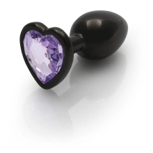 Mały metalowy korek analny z fioletowym kryształkiem w kształcie serca - Heart Gem Butt Plug - Small
