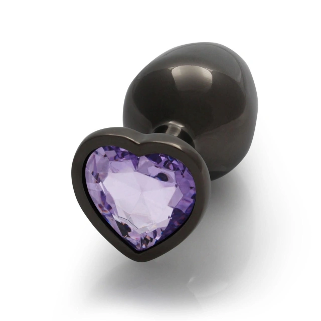 Średni metalowy korek analny z fioletowym kryształkiem w kształcie serca - Heart Gem Butt Plug - Medium