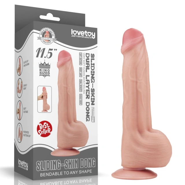 Dildo z Przyssawką King Sized Sliding Skin Dual Layer Lovetoy 29,2 Cm 