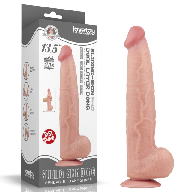 Dildo z Przyssawką King Sized Sliding Skin Dual Layer Lovetoy 34,3 Cm 