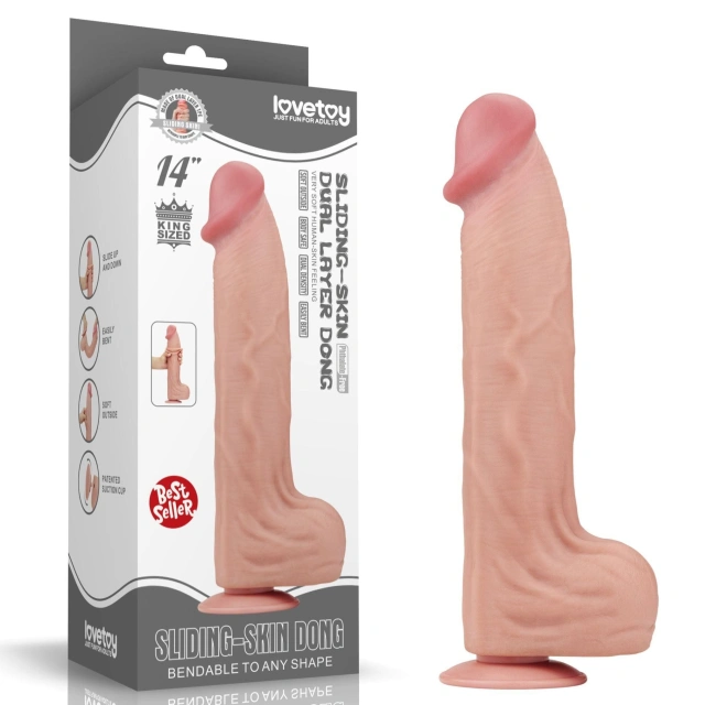 Dildo z Przyssawką King Sized Sliding Skin Dual Layer Lovetoy 35,6 Cm 