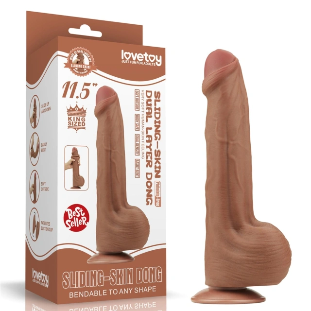 Dildo z Przyssawką King Sized Sliding Skin Dual Layer Brown Lovetoy 29,2 Cm 