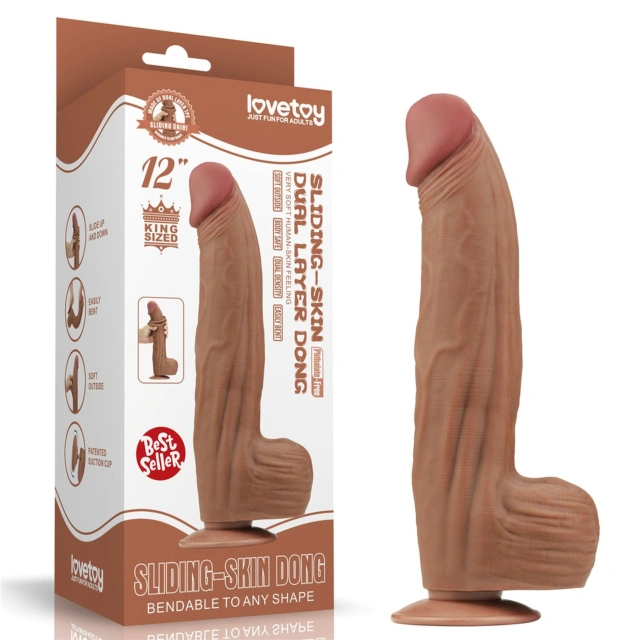 Dildo z Przyssawką King Sized Sliding Skin Dual Layer Brown Lovetoy 30,5 Cm 