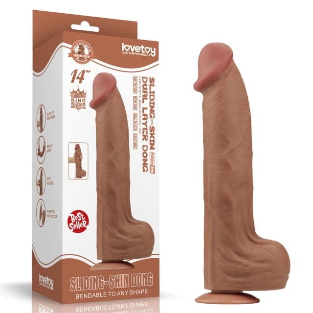 Dildo z Przyssawką King Sized Sliding Skin Dual Layer Brown Lovetoy 35,6 Cm 