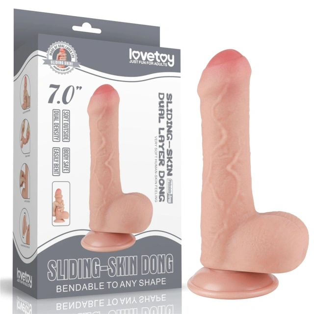 Dildo z Przyssawką Sliding Skin Dual Layer Lovetoy 17,8 Cm Cielisty 