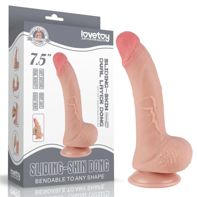 Dildo z Przyssawką Sliding Skin Dual Layer Lovetoy 19,1 Cm Cielisty 