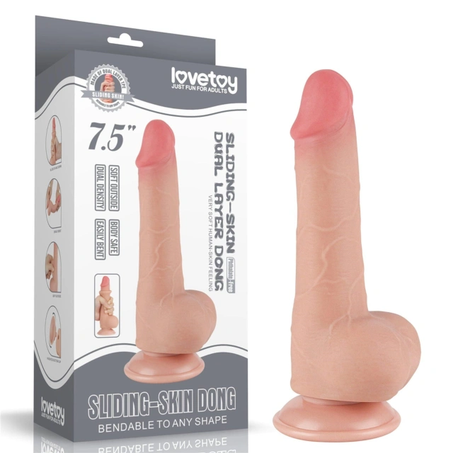 Dildo z Przyssawką Sliding Skin Dual Layer Lovetoy 19,1 Cm Cielisty 