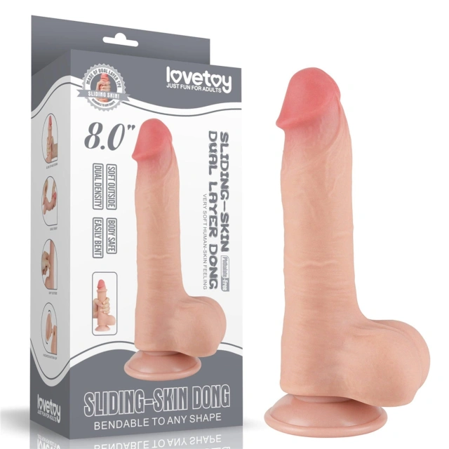 Dildo z Przyssawką Sliding Skin Dual Layer Lovetoy 20,3 Cm Cielisty 