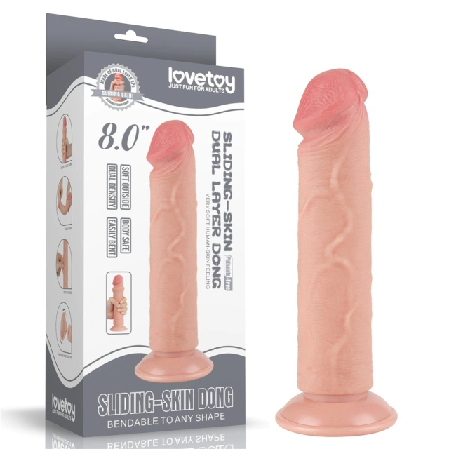 Dildo z Przyssawką Sliding Skin Dual Layer Lovetoy 20,3 Cm Cielisty 