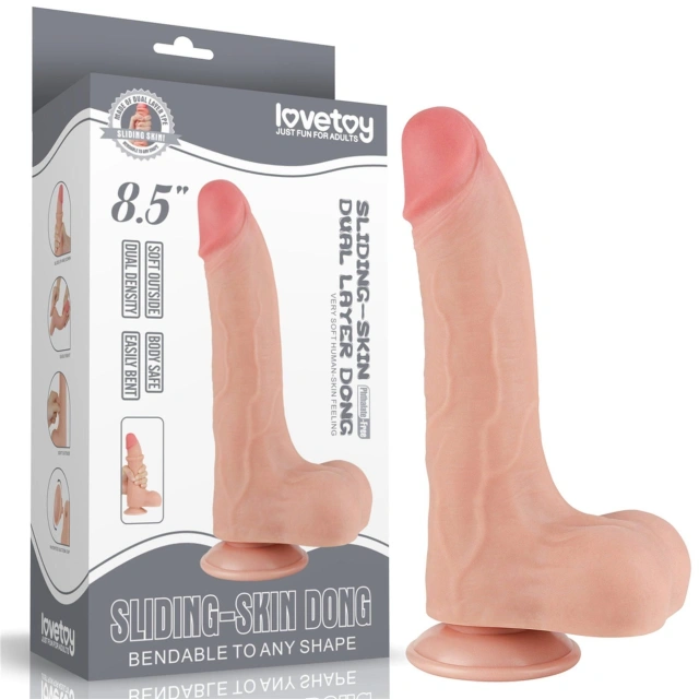 Dildo z Przyssawką Sliding Skin Dual Layer Lovetoy 21,6 Cm Cielisty 