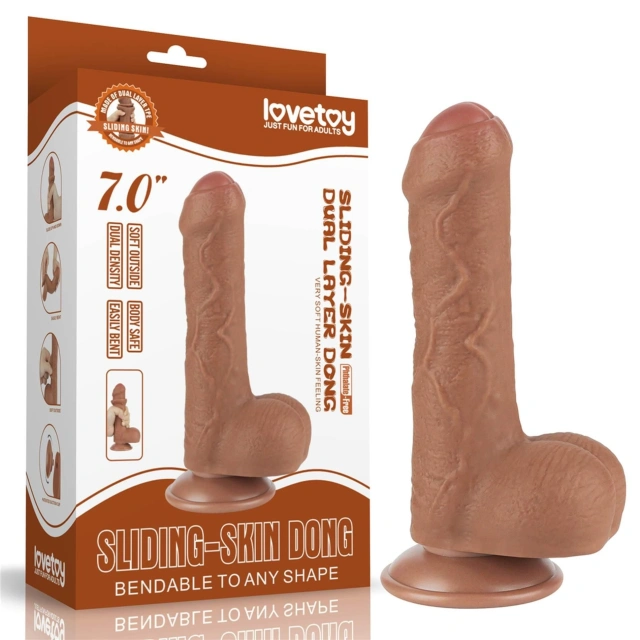 Dildo z Przyssawką Sliding Skin Dual Layer Brown Lovetoy 17,8 Cm 