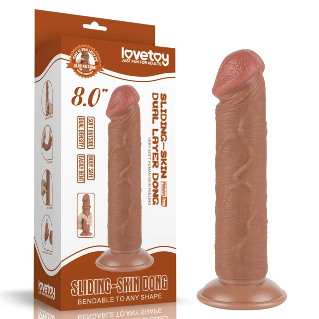 Dildo z Przyssawką Sliding Skin Dual Layer Brown Lovetoy 20,3 Cm 
