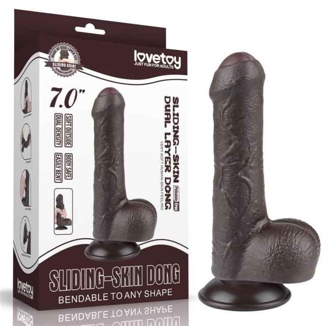 Dildo z Przyssawką Sliding Skin Dual Layer Lovetoy 17,8 Cm Czarny 