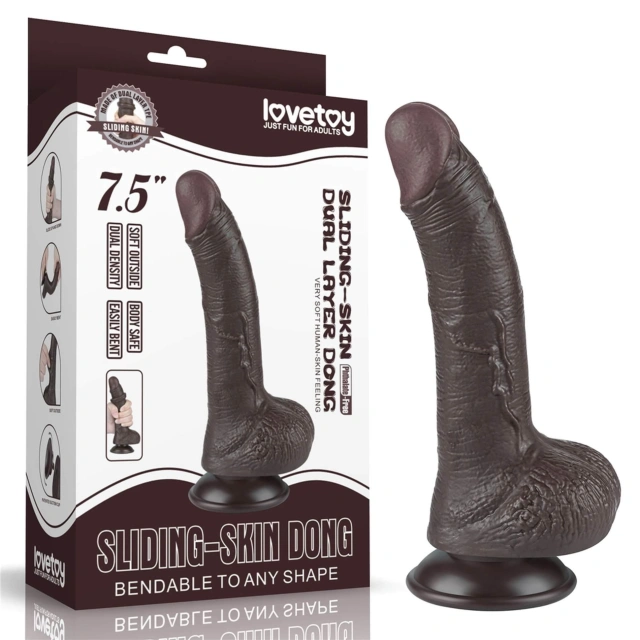 Dildo z Przyssawką Sliding Skin Dual Layer Lovetoy 19,1 Cm Czarny 