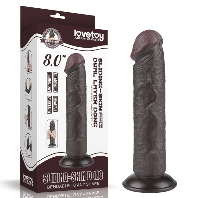 Dildo z Przyssawką Sliding Skin Dual Layer Lovetoy 20,3 Cm Czarny 