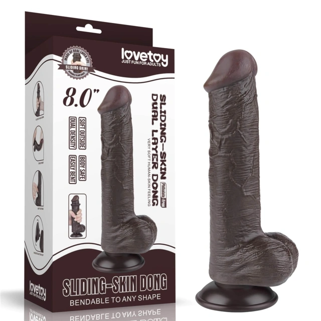 Dildo z Przyssawką Sliding Skin Dual Layer Lovetoy 20,3 Cm Czarny 