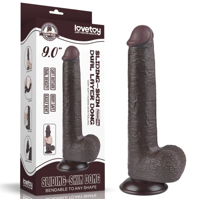 Dildo z Przyssawką Sliding Skin Dual Layer Lovetoy 22,9 Cm Czarny 