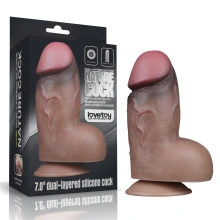 Dildo z Przyssawką Dwuwarstwowy Silikon Platinum 18cm Brązowy 