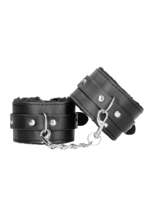 Kajdanki czarne z pluszem i regulacją – Plush Bonded Leather Hand Cuffs