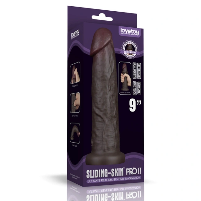 9'' Sliding Skin Pro II Dual Layer Silicone Dong (Black)