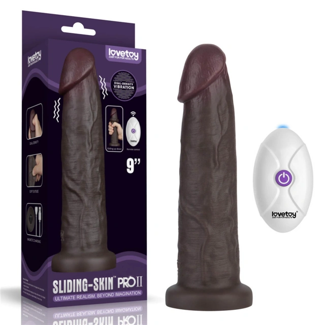 9" Vibrating Sliding Skin Pro II Dual Layer Silicone Dong