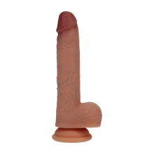 Dual Density Silicone Realistic Vibrating Thrusting Dildo with Balls - 7" / 17,8 cm - Tan
