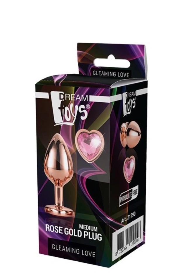 Korek analny Rose Gold z sercem Medium – Gleaming Love Rose Gold Plug Medium