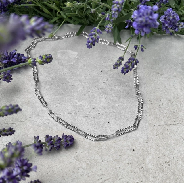 Srebrny naszyjnik choker łańcuch młotkowany
