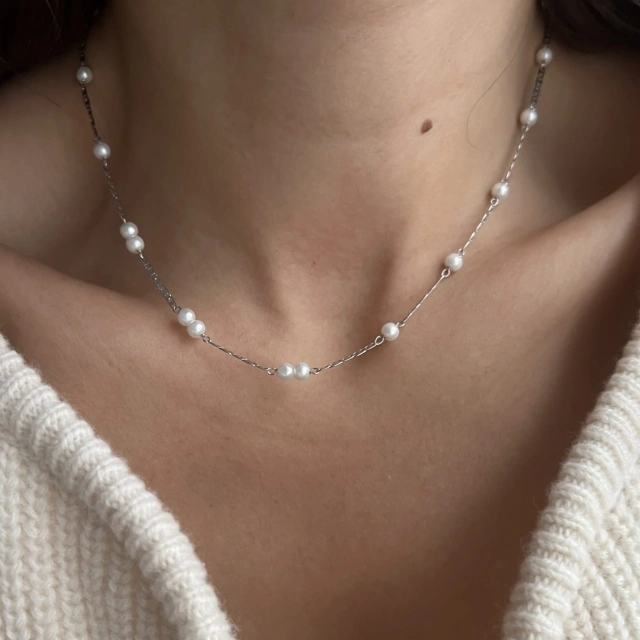 Srebrny naszyjnik choker PERŁA