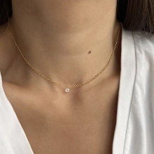 Srebrny pozłacany naszyjnik choker z cyrkonią BRYLANCIK
