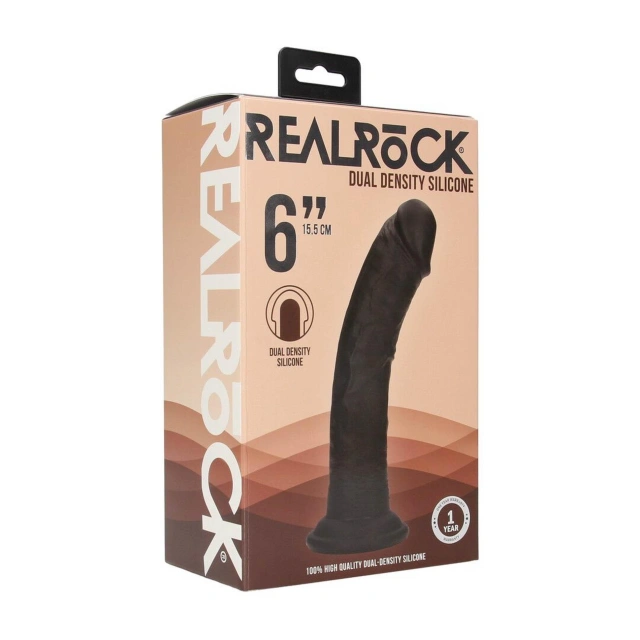 Dual Density Silicone Curved Realistic Dildo with Suction Cup - 6" / 15,5 cm - Black