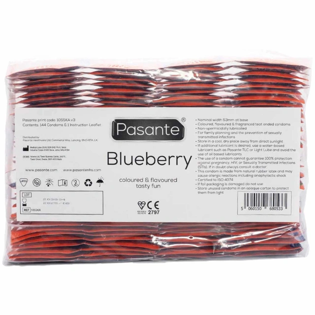 Pasante Blueberry Blast Condoms Bulk Packs 144 pcs