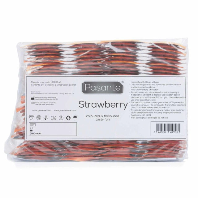Pasante Strawberry Crush Condoms Bulk Packs 144 psc