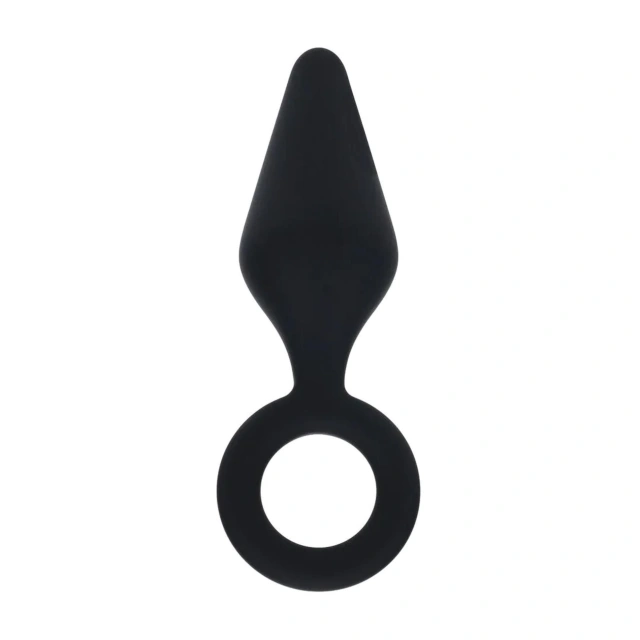 Silicone Anal Plug with Loop - M - Black