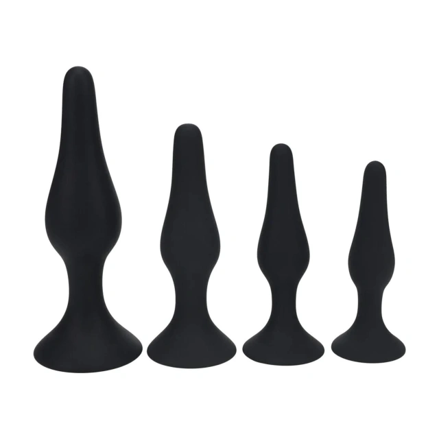 Slim Silicone Anal Plug Set of 4 - S/M/L/XL - Black