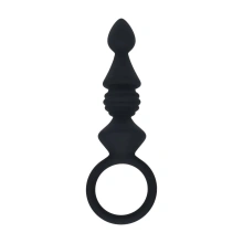 Ribbed Silicone Anal Probe with Loop - Black