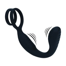 Vibrating Silicone Prostate Stimulator with Cock and Ball Ring - Black