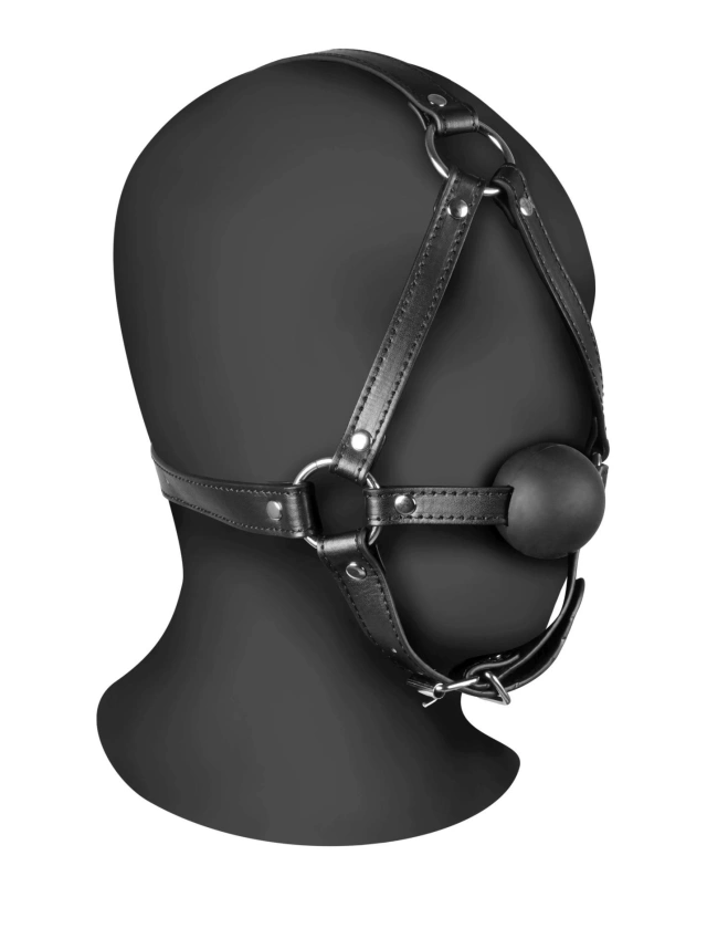 Head Harness with Solid Ball Gag - Black