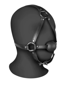 Head Harness with Solid Ball Gag - Black