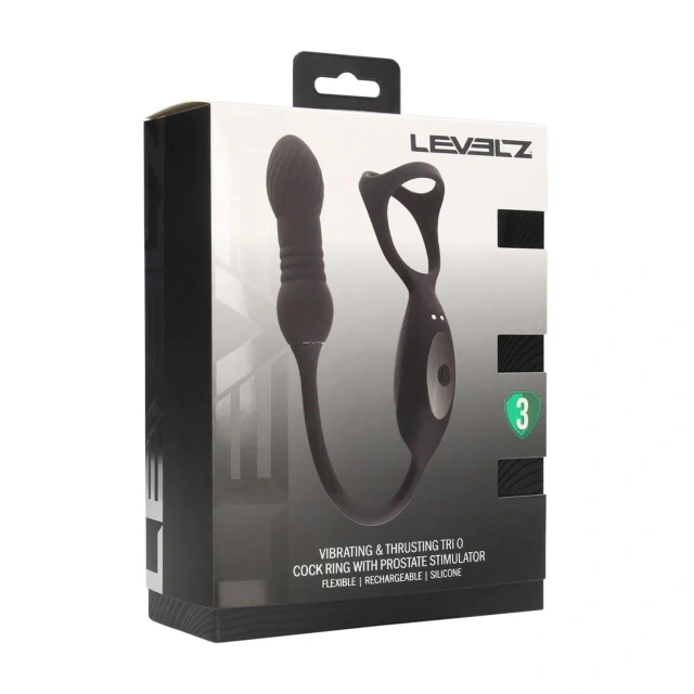 Vibrating and Thrusting Silicone Tri O Cockring with Prostate Stimulator - Black