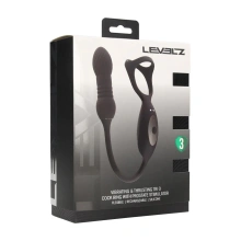 Vibrating and Thrusting Silicone Tri O Cockring with Prostate Stimulator - Black