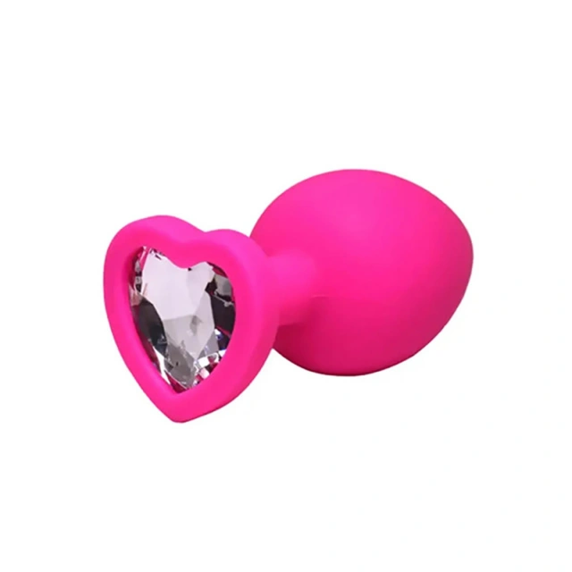 Pink small heart-shaped butt plug with white crystal